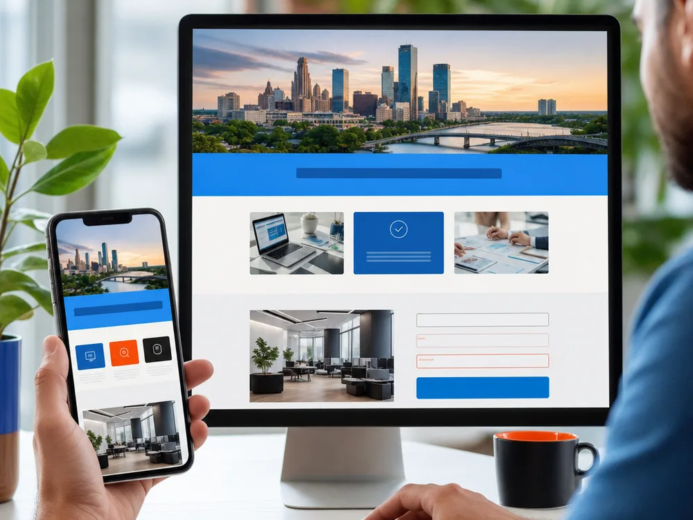 Tulsa business website displayed on mobile and desktop with service pages and contact form validation