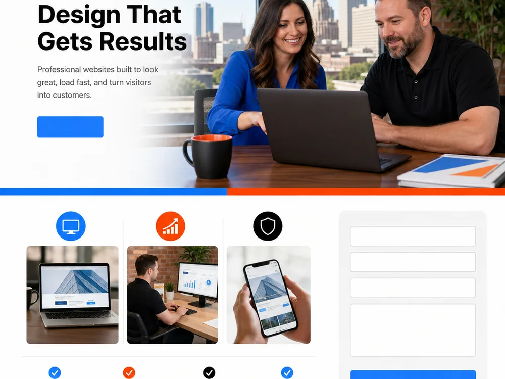 Service landing page with a strong headline, trust elements, and short contact form for local search and ad traffic